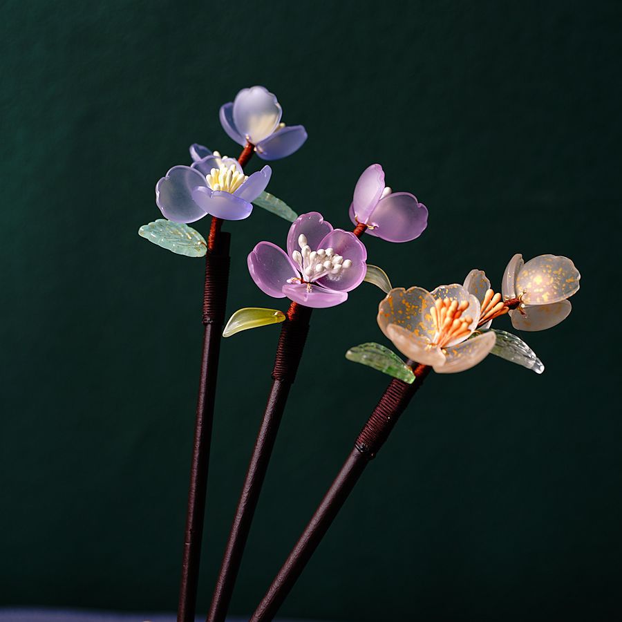 簪花录新款原创设计琉璃桃花发簪女 步摇木簪子古风汉服配饰批发