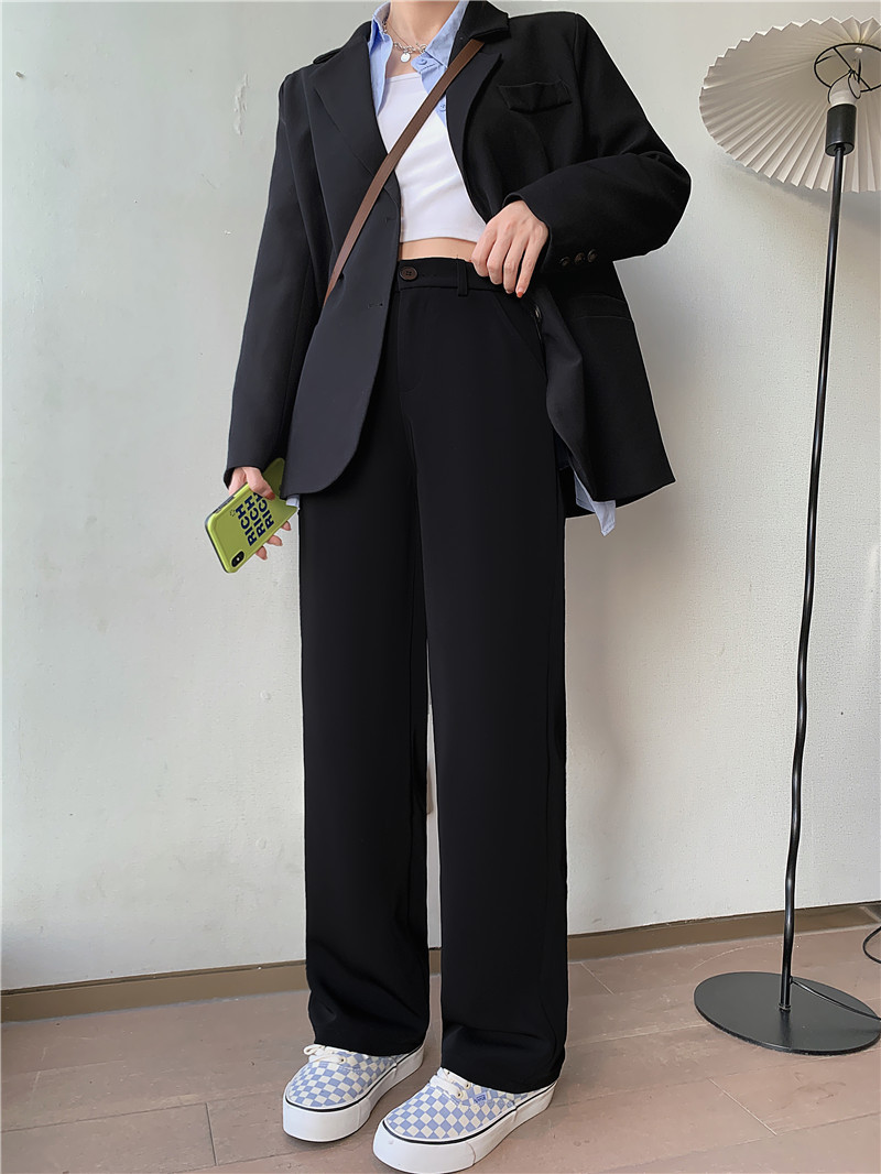 黑色西装阔腿裤女春秋2022新款高腰垂感宽松直筒显瘦小个子拖地裤