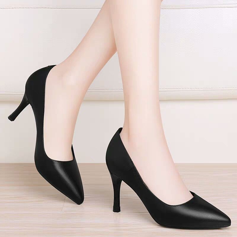 春秋新款真软皮法式少女单鞋百搭职业工作鞋气质尖头高跟鞋女细跟