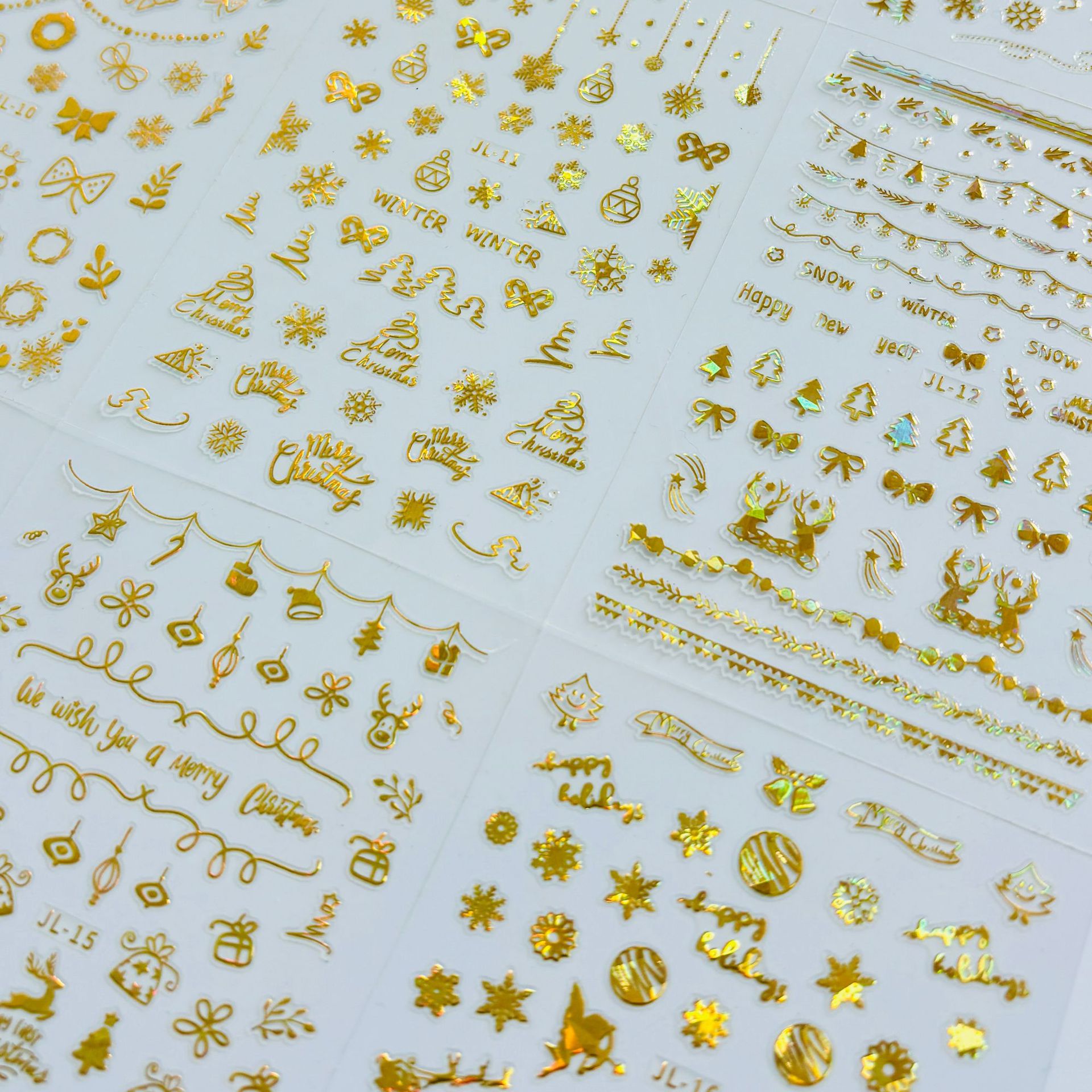 冬季新款烫金美甲贴纸圣诞金色雪花指甲贴圣诞树雪人百搭指甲贴纸