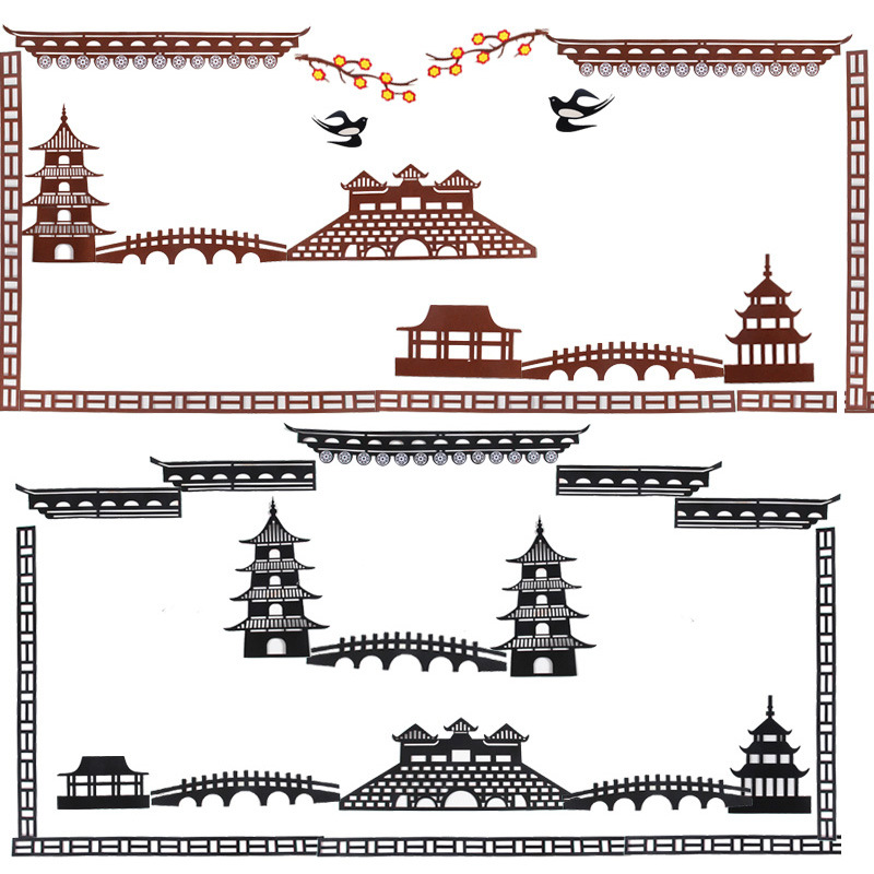 中国风小学幼儿园环创边框水墨风主题屋檐城墙黑板报墙面装饰贴画