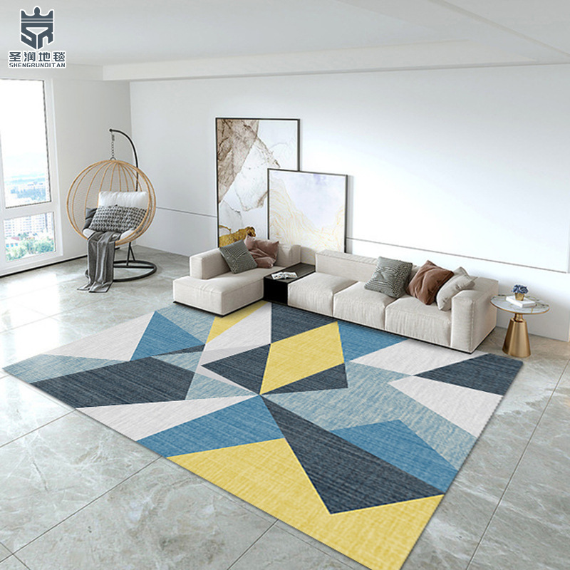 Living Room Carpet New Geometric Pattern Household Living Room Crystal Velvet Carpet Floor Mat Modern & Minimalism Bedroom Carpet