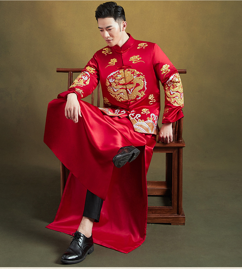 结婚秀禾服长袍男装中式龙凤褂新郎服中国风古装接亲婚礼敬酒服秋