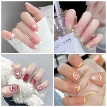穿戴甲qc合集春夏简约日常辣妹学生少女冰透显白美甲带钻假指甲片