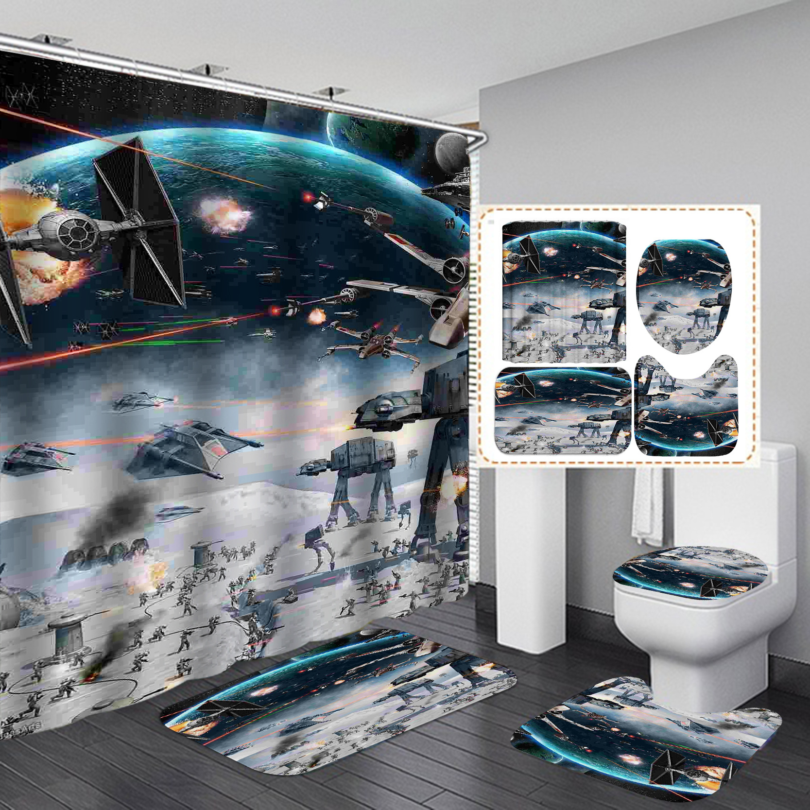 HD Digital Printing Shower Curtain Set Magic Picture Series Waterproof Punch-Free Partition Curtain Bath Curtain Hotel Rain Curtain