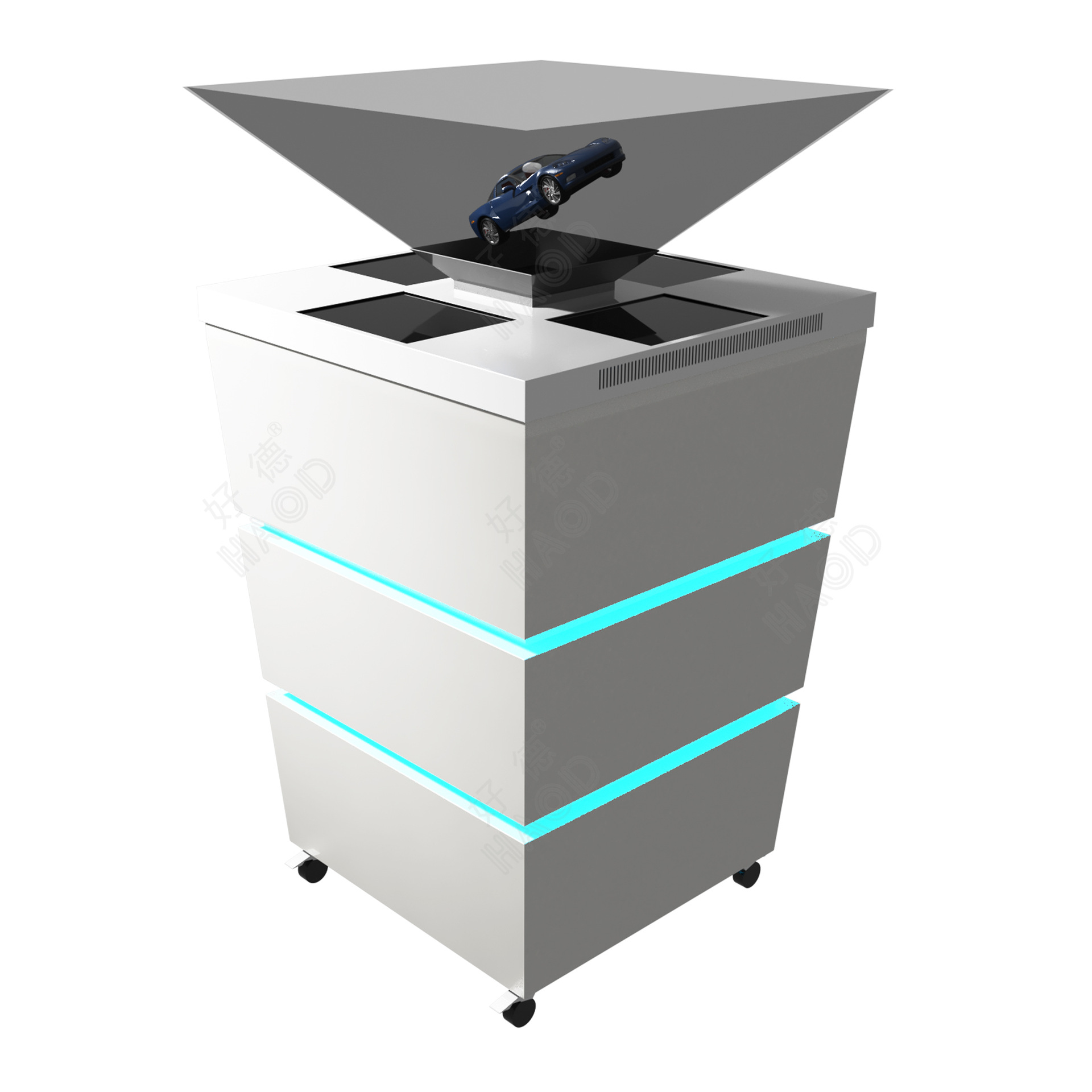 360度全息展示柜 裸眼3d全息投影展示柜19寸金字塔银行珠宝全息柜