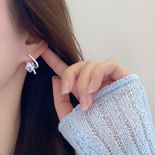 高级感梦幻紫水晶锆石耳钉女银针2023年新款潮设计感耳环百搭耳饰