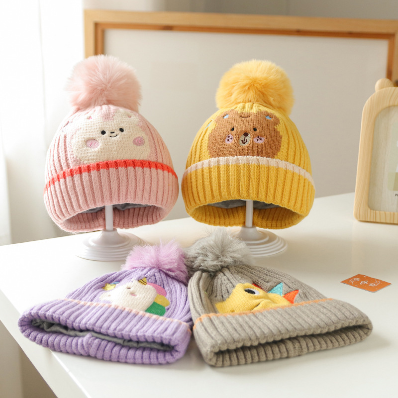 Cute Little Animal Knitted Hat New Children's Hat Baby Wool Cap Super Cute Cartoon Embroidered Warm Pullover Cap