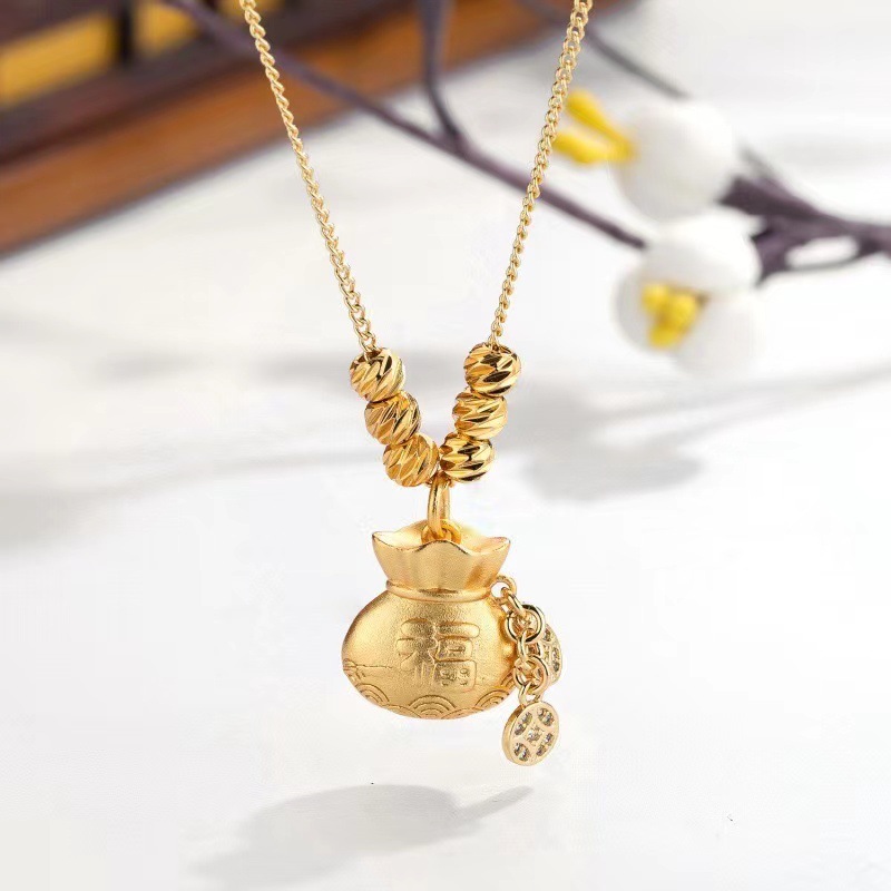 直播爆款古法沙金钱袋子福袋吊坠项链女铜转运金珠福袋挂坠批发