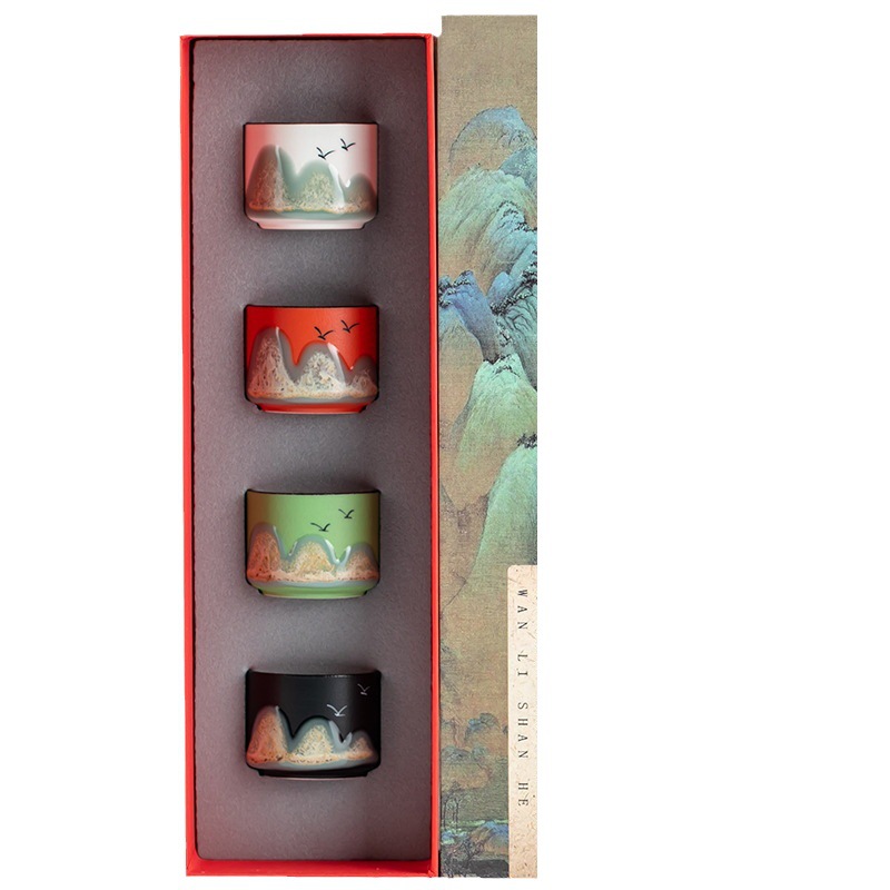 Creative National Fashion Tea Cup Festival Gift Teaware Single Cup Wine Glass Ceramic Tea Bowl Tea Master Cup Gift Box Gift Gift