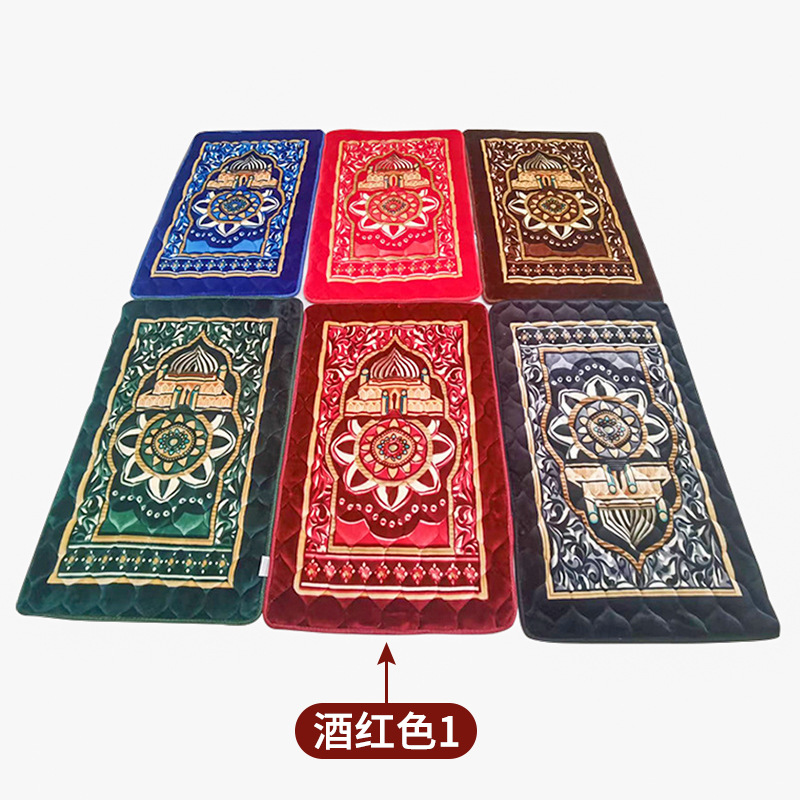 Factory in Stock Floor Mat Warp Knitted Quilted Edging Worship Blanket Foreign Trade Hassock Muslim Printing Prayer Mat Wholesale