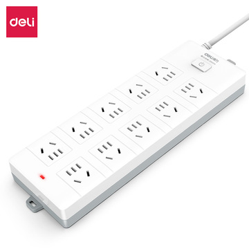 deli得力新国标安全插座/插排/插线板/接线板/排插/大孔距10插位