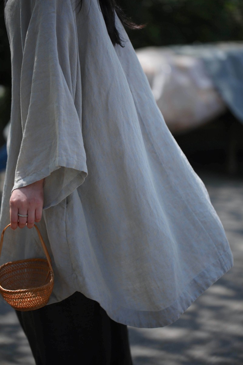 大拙汉麻亚麻色织东方自然美纯色七分袖通勤连衣裙50714