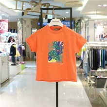 韩国perimitz夏季女童男童纯棉竹节T恤热带植物印花