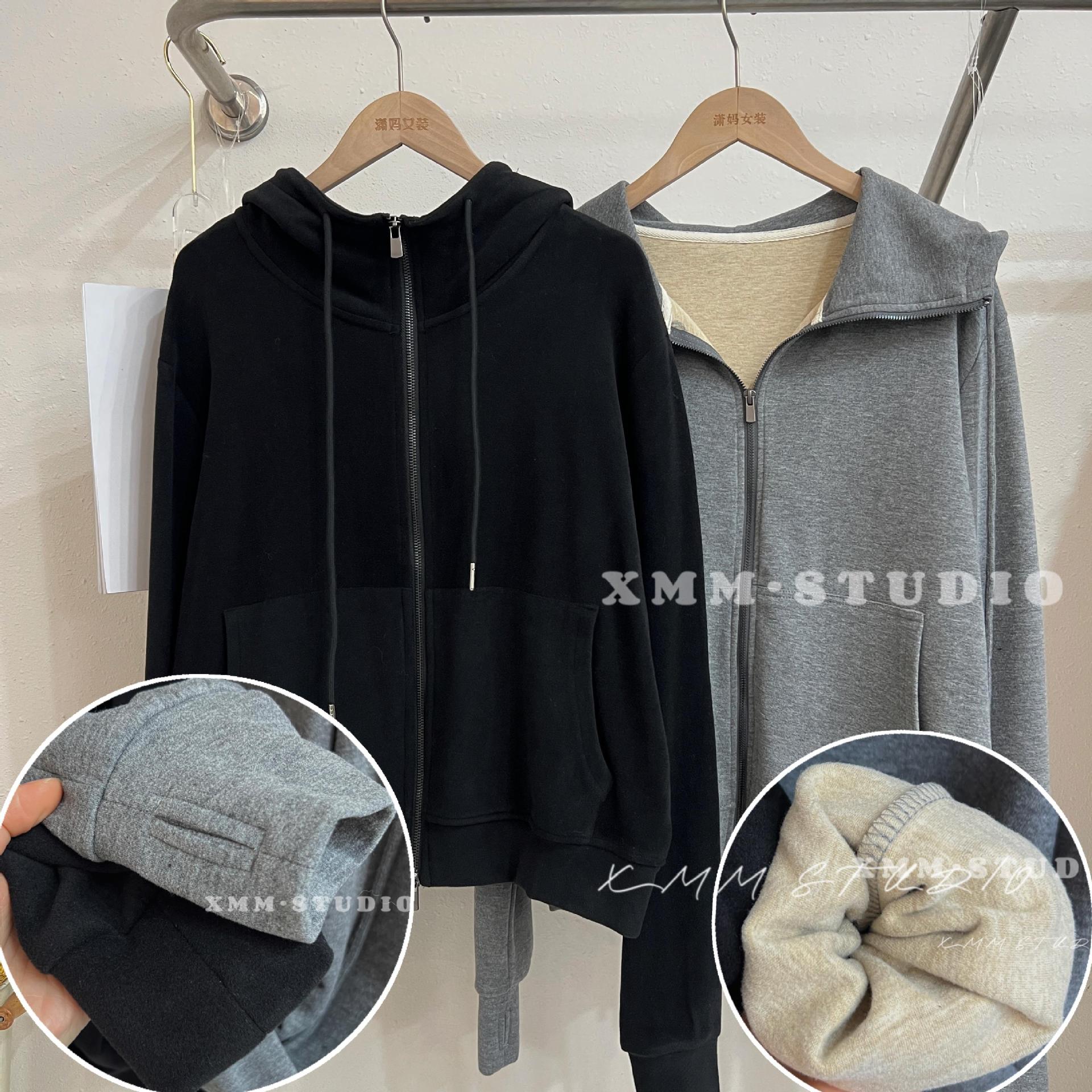 潇妈女装 立领连帽卫衣女磨毛绒感显瘦双头拉链上衣外套a-阿里巴巴