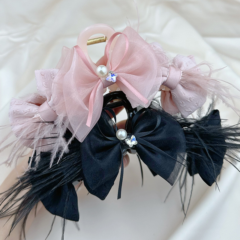 【gelin原创】春夏新款发夹网纱珍珠蝴蝶结大号抓夹义乌配饰发饰