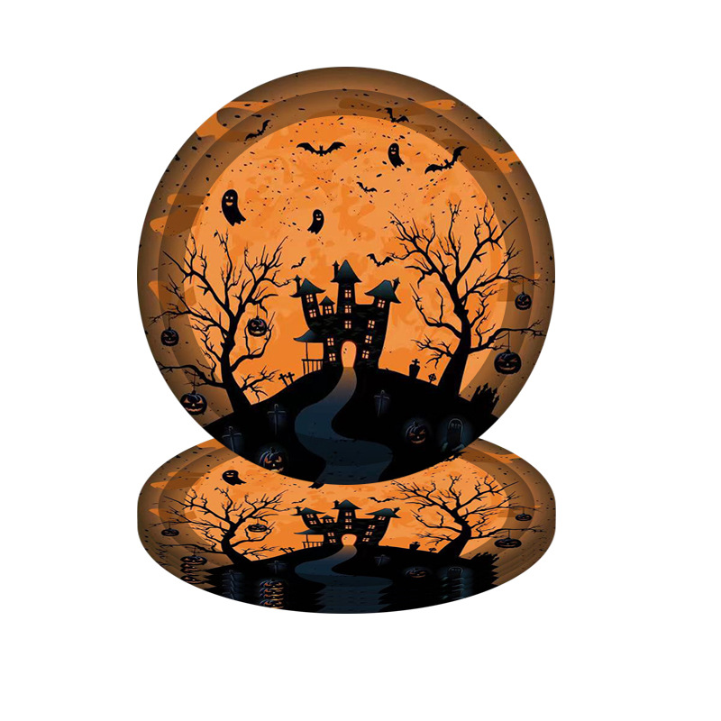 新款万圣节主题派对餐具套装 halloween 纸盘横幅 万圣节装饰套装