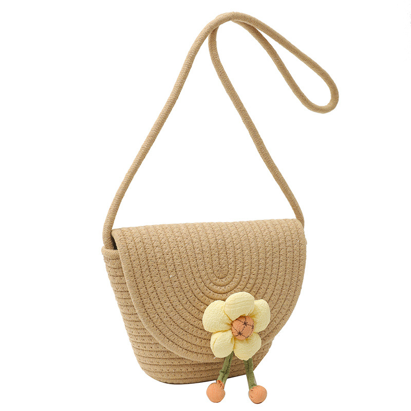 Fresh SUNFLOWER Straw Woven Shoulder Bag 2023 New Seaside Vacation Style Small Bag Fashion Minimalist Women Bag