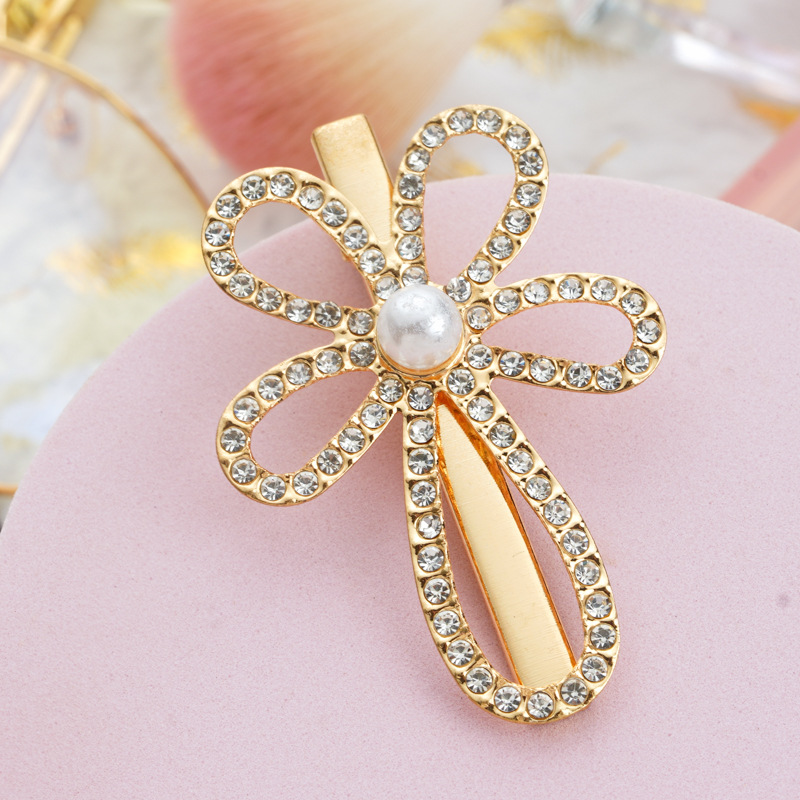 Japanese and Korean New Hair Accessories Bang Side Clip Starry Rhinestone Branch Bow with Pearl Barrettes All-Matching Jewelry Clip