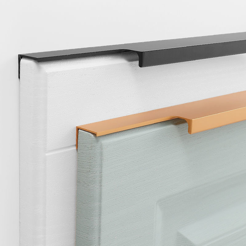 f款免开槽拉手 一体通顶隐形侧装封边现代简约黑色金色抽屉拉手