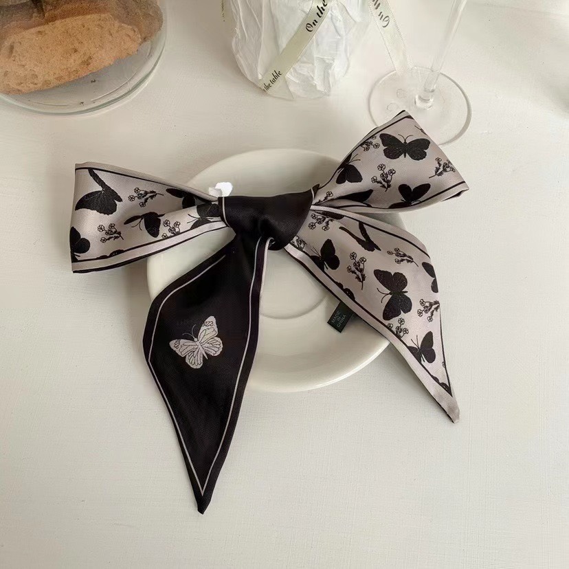 Black and White Butterfly Long Silk Scarf Super Fairy Hair Band All-Match Hand Gift Ribbon Advanced Tied Bag Ribbon