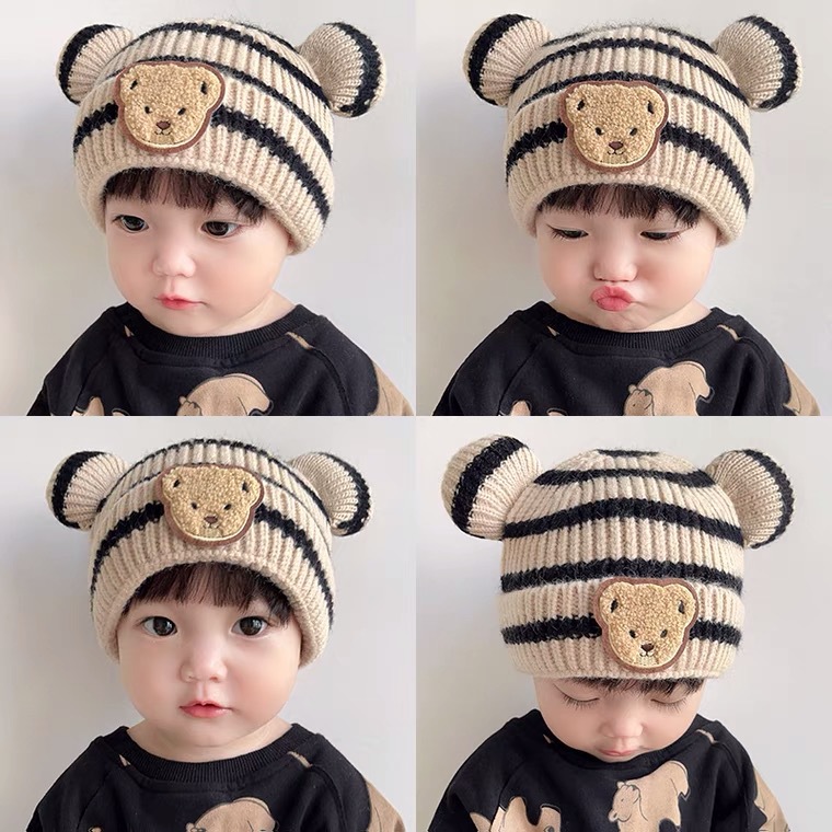 Baby Hat 2022 Autumn and Winter New Cute Infant Warm Earflaps Cap Knitted Hat Men and Women Baby Wool Cap