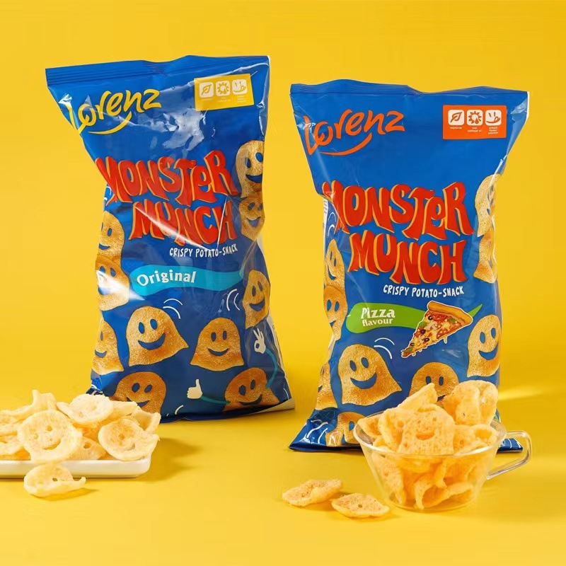 德国进口劳伦兹lorenz趣味鬼脸薯片原味/披萨味膨化零食小吃75g