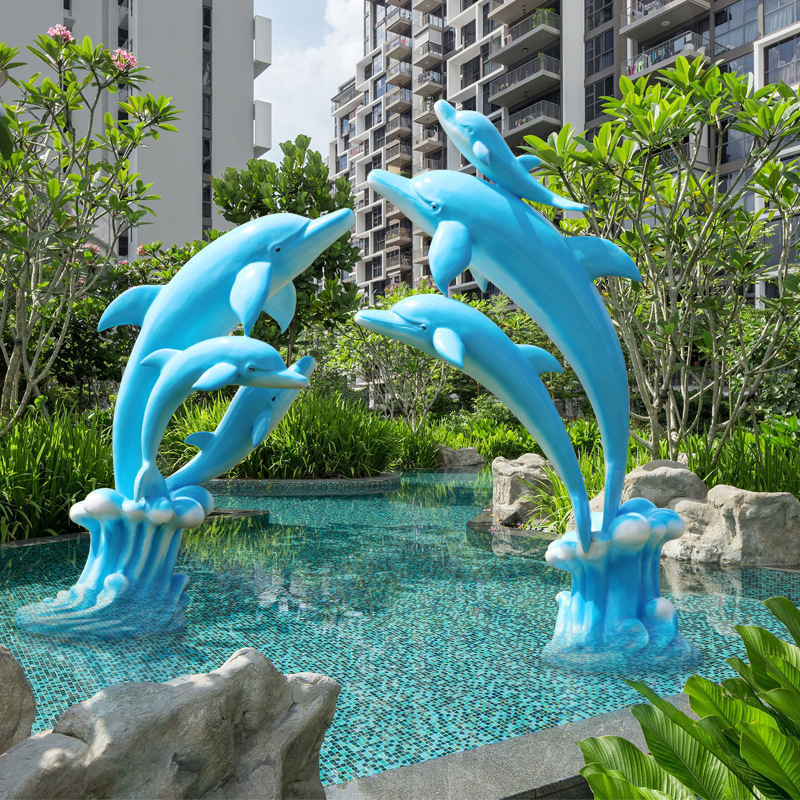 真玻璃钢贝壳海螺章鱼海豚雕塑海洋生物游乐园商场水池美陈摆件