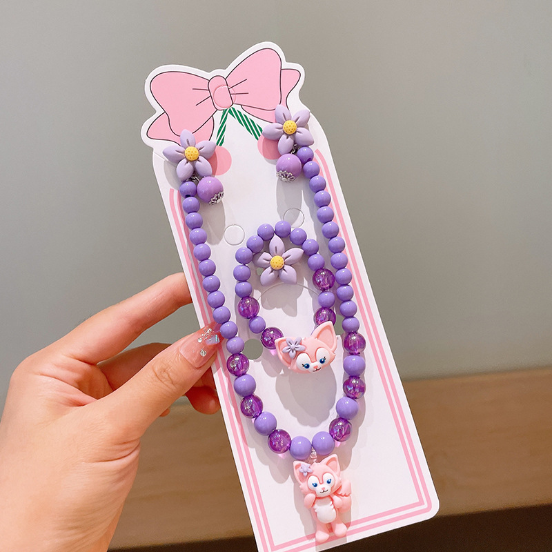 Children's Necklace Bracelet Ring Jewelry Set Little Girl Flower Earrings Baby Princess Cartoon Jewelry 5-Piece Set