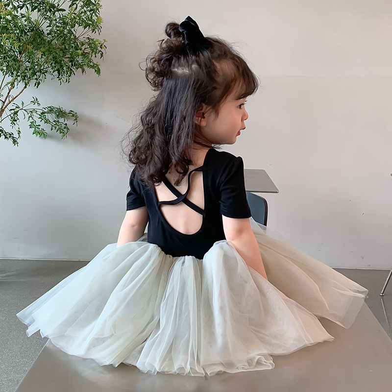 Girl's Fairy Backless Tulle Tutu Skirt Children's Ballet Dance Dress Sweet Cute Mesh Princess Short-Sleeved Dress