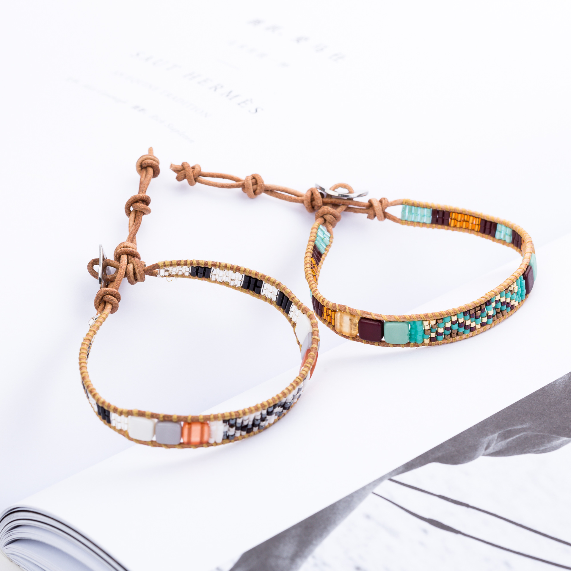 miyuki日本米珠牛皮绳男女情侣创意设计手链日系多层手链厂家饰品