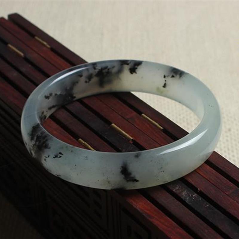 冰种岫玉飘黑花手镯冰底水墨色飘花玉镯子文艺复古水墨画手镯批发