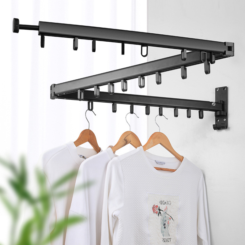 室内伸缩晾衣杆阳台可折叠隐形壁挂式晾衣架上翻晒衣架厂家批发