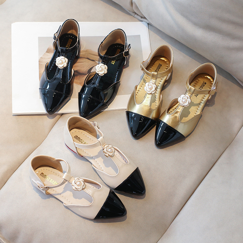 时尚儿童走秀鞋子平跟平底女童公主鞋小尖头中大童小皮鞋夏季凉鞋
