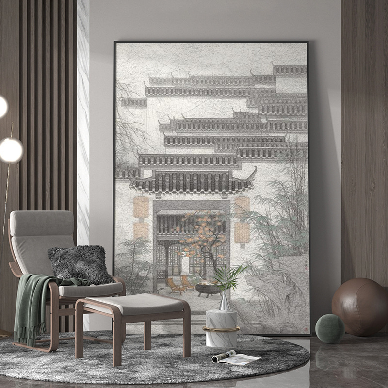 新中式徽派建筑中国风装饰画客厅玄关走廊背景墙壁古风美景挂画