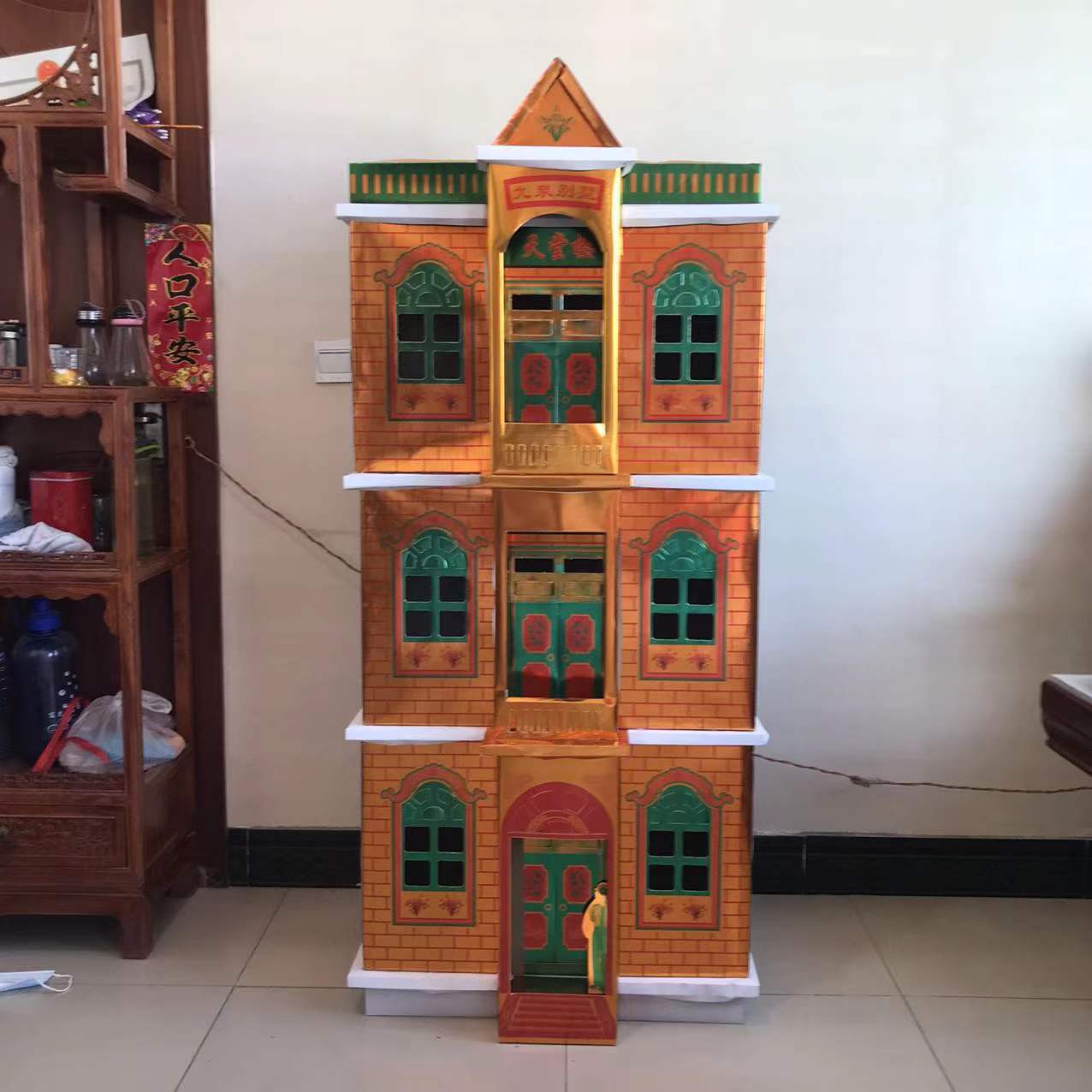 殡葬用品纸活纸扎金色九泉别墅三层金楼冥屋厂家批发白事用品