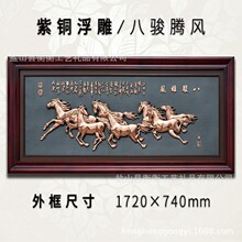 紫铜浮雕壁画八骏图马到成功客厅办公高档背景装饰画