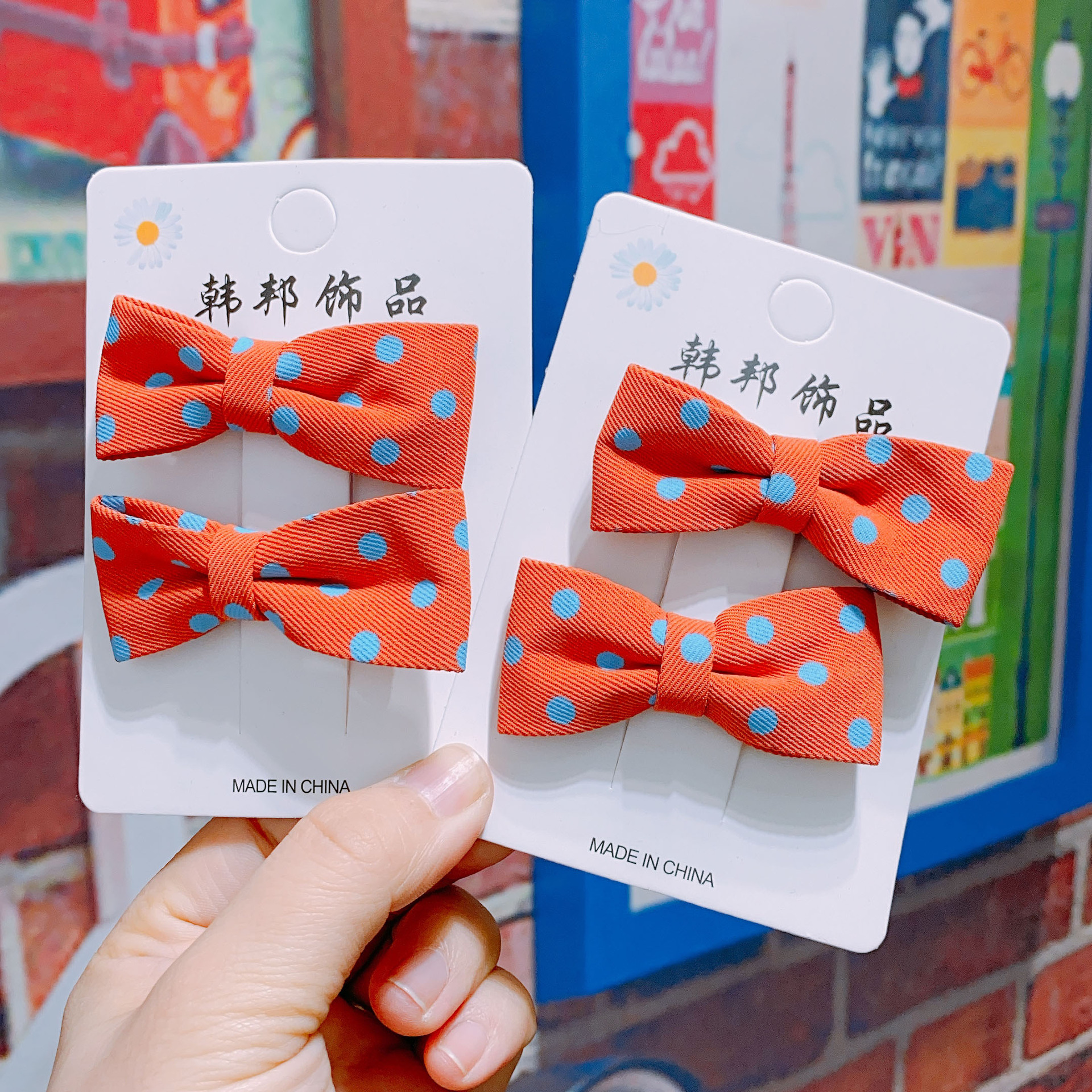 韩国东大门新款发饰 泫雅风布艺波点蝴蝶结发夹 少女精美刘海边夹