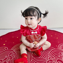 周岁女宝礼服中式百天宝宝衣服夏季婴儿抓周礼服周岁宴红色国风跨