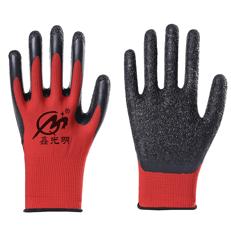 Nylon Rubber Coated Gloves Thirteen Needle Nylon Labor Gloves Wrinkle Adhesive Non-Slip Wear-Resistant Labor Gloves