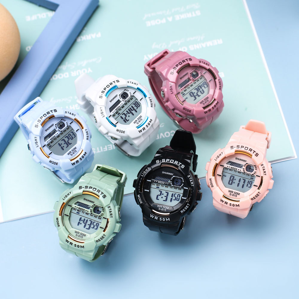 Color Macaron Color Electronic Watch 50M Waterproof Sports Watch Youth Student Timing Multi-Function Watch