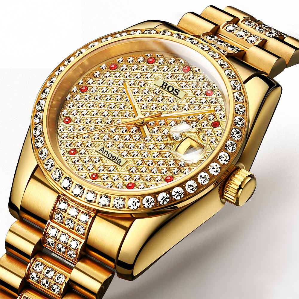 安格拉宝斯/angela bos全自动机械男表镶钻满天星电镀18k金手表男