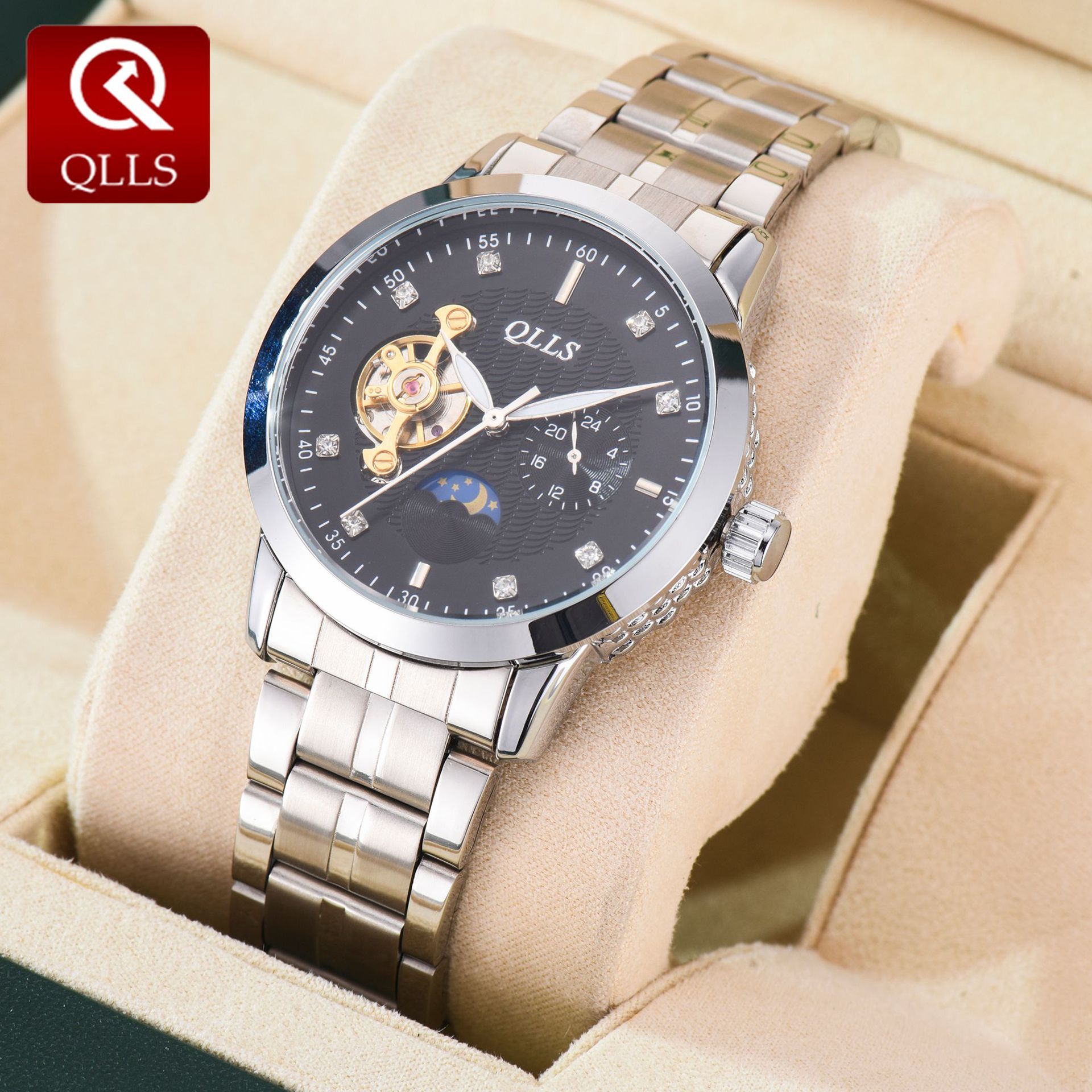 qlls品牌腕表陀飞轮镂空全自动机械表男士手表防水男表一件代发