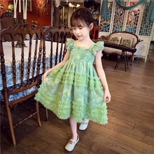 裙子仙女超仙森系女童夏季2024新款连衣裙女孩夏装绿色精灵仙女裙