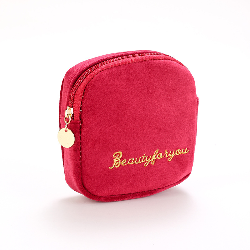 INS New Velvet Cosmetic Bag Letters Embroidered Cosmetics Storage Bag Flannel Travel Buggy Bag in Stock