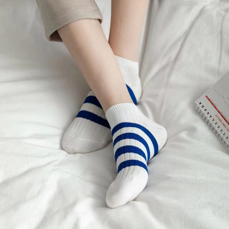 Yx Socks Women's Summer Socks Low-Cut Thin Cotton Socks Casual Short Tube Striped Boat Socks Women's Double Needle Women's Socks Wholesale