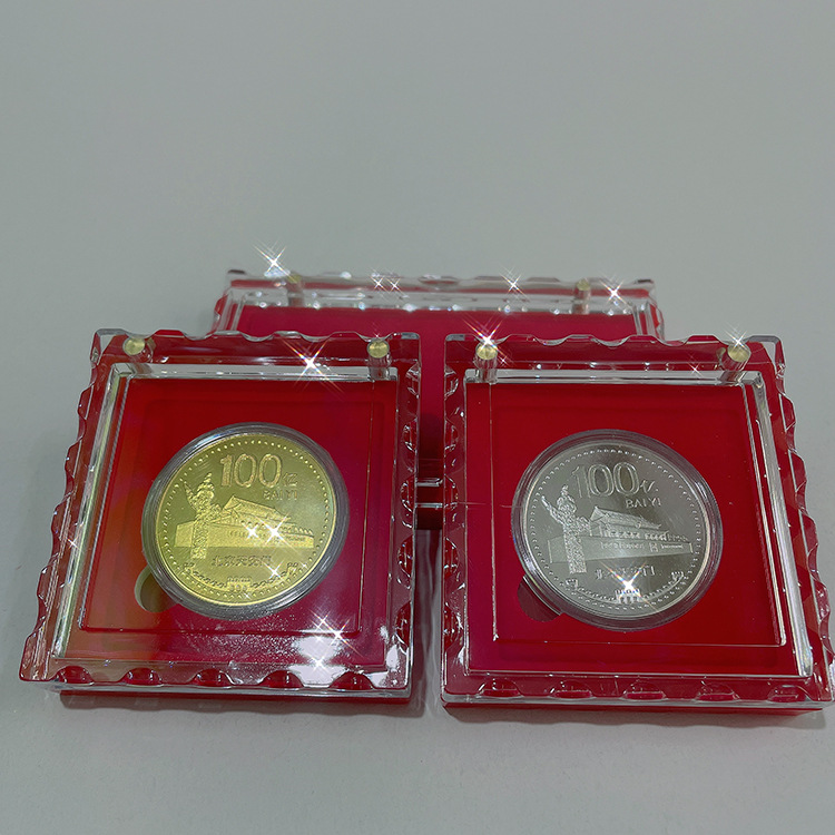 新款100亿创意礼品随手礼百亿纪念币金银对章金银款水晶盒开门红