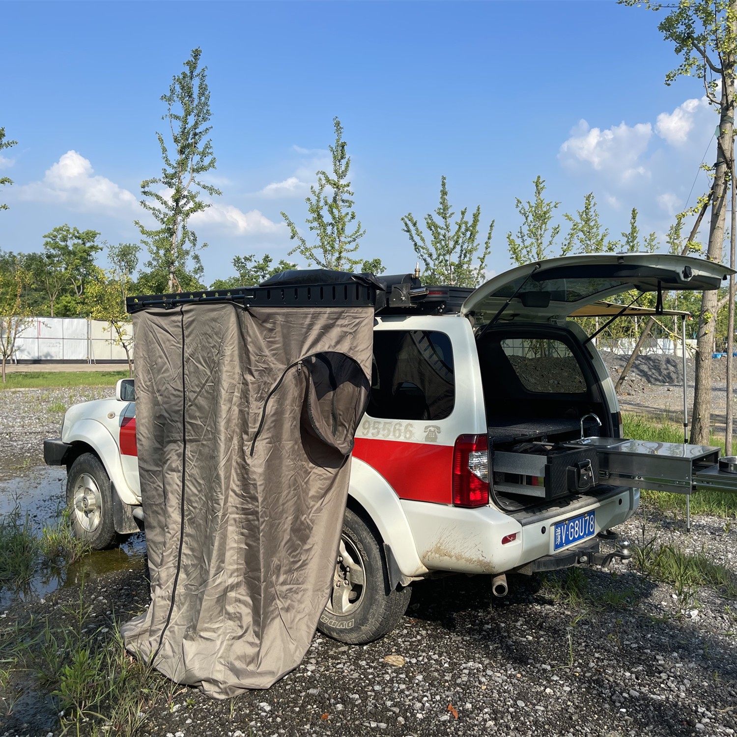 车载洗澡房车边沐浴帐车顶帐篷户外移动厕所速开换衣间铝合金侧边