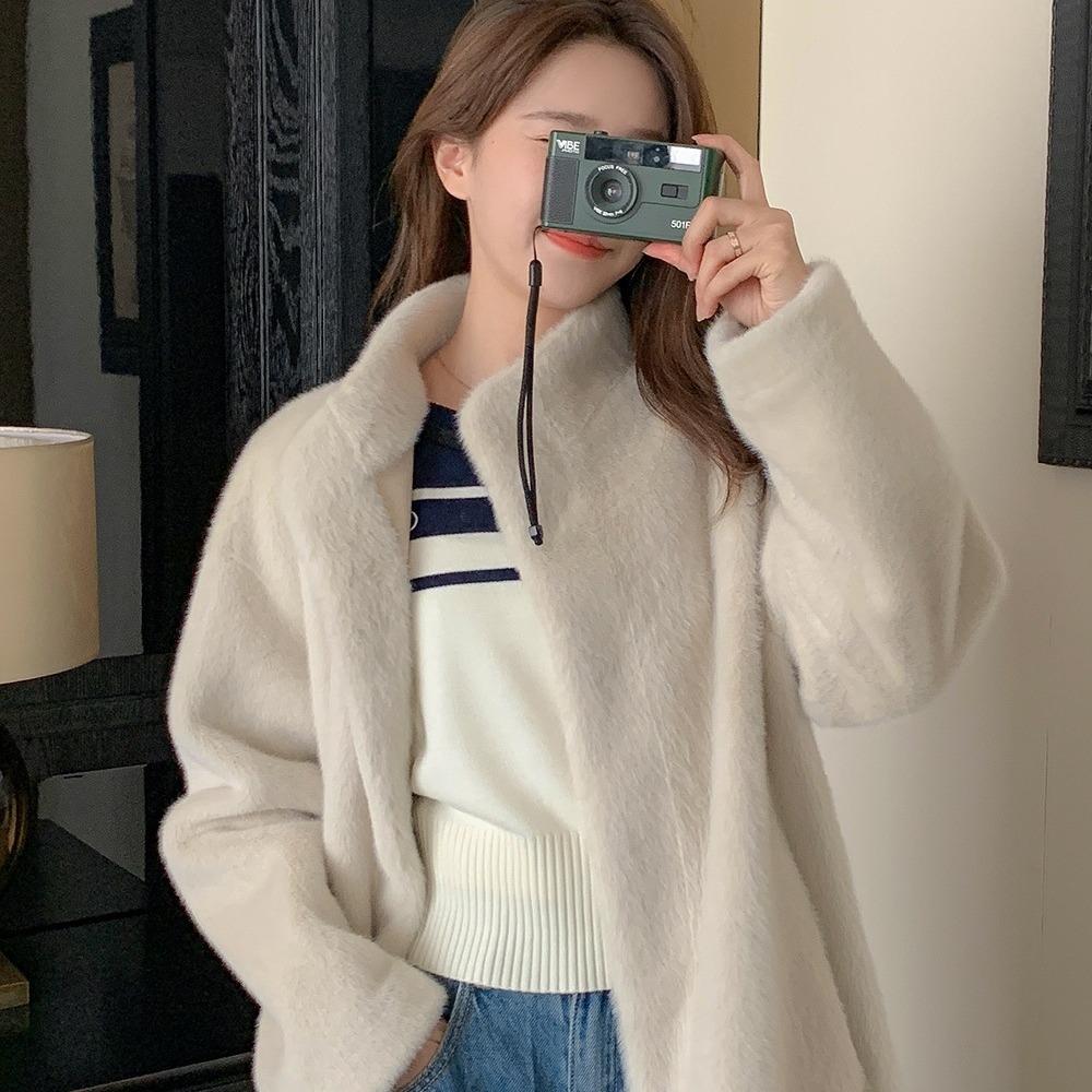 年轻款环保皮草气质皮毛一体外套女貂毛绒加厚长款立领大衣慵懒风