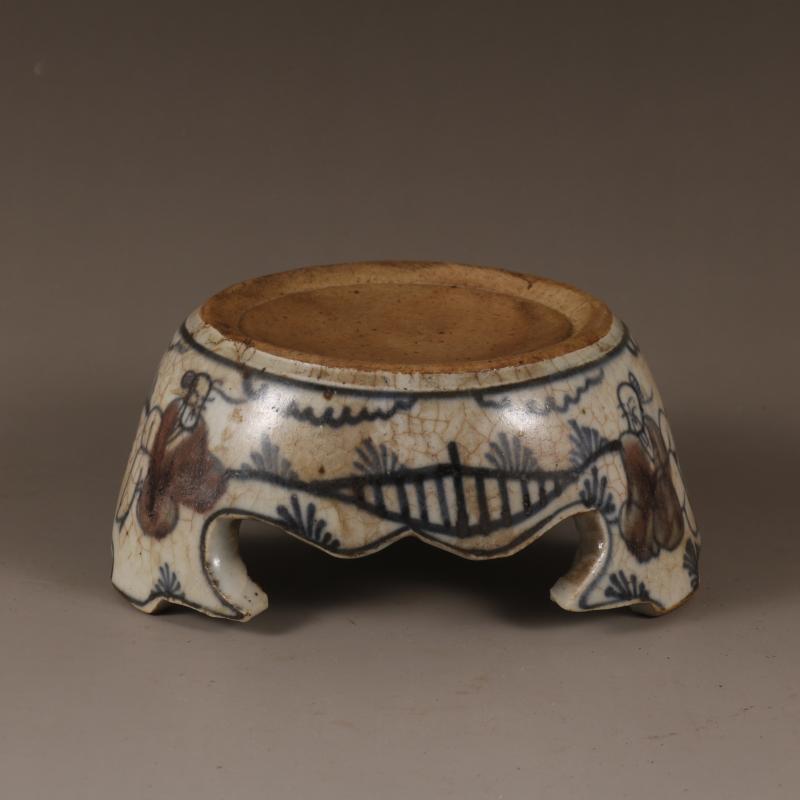 元青花老人如意三足砚台文房书桌磨墨用品老货陶瓷古董收藏品摆件